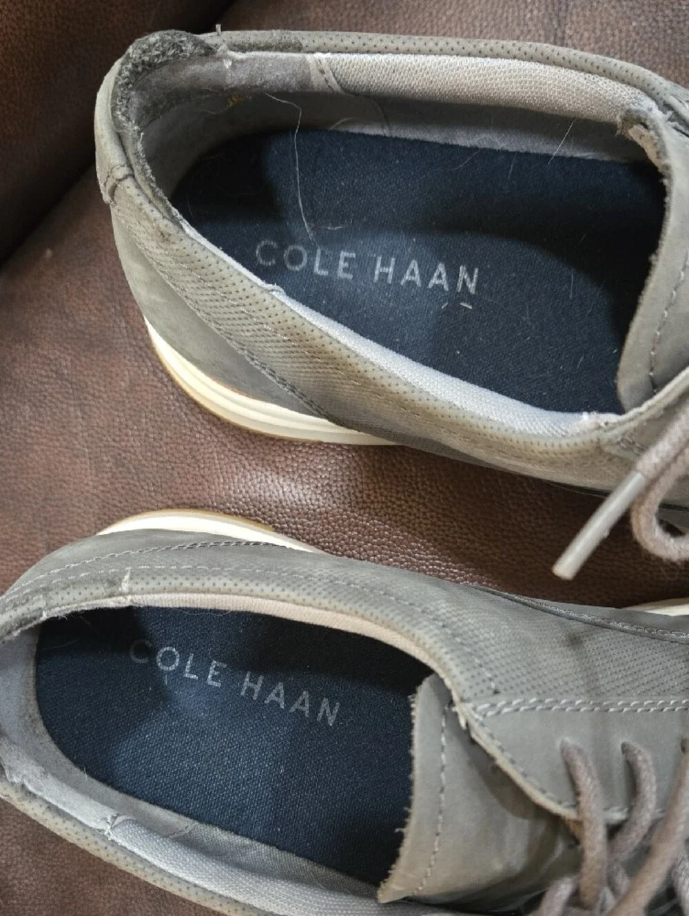 Cole Haan Men's Gray Leather Suede Derby Oxfords White Soles Lace Up 11 Wide EUC